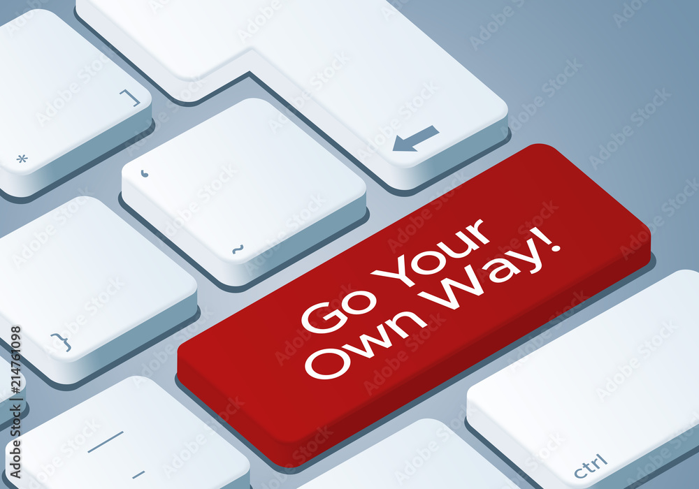 Poster go your own way key - keyboard with 3d concept illustration