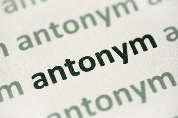 word antonym printed on paper macro