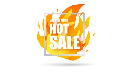Hot sale fire special price offer deal vector labels banner templates designs concept with flame. Vector illustration.