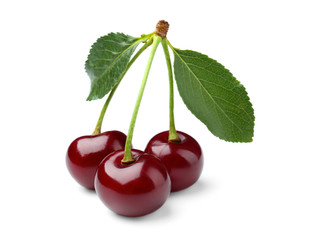 Ripe cherries on white background