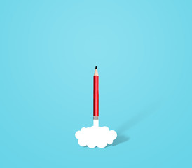Fototapeta premium pencil rocket with smoke, idea and innovation