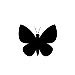 Black silhouette of butterfly isolated on white background.