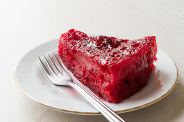 Turkish Dessert Visneli Ekmek Kadayifi / Bread Pudding with Cherry Sauce.
