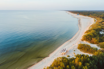 Drone aerial view of Palanga beach, Lithuania