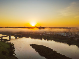 Autumm fog over Kaunas old town, Lithuania