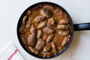 Turkish Meatballs in Sweet and Sour Tomato Sauce / Kofta or Kofte in Pan or Pot.