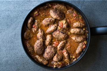 Turkish Meatballs in Sweet and Sour Tomato Sauce / Kofta or Kofte in Pan or Pot.