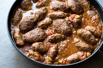 Turkish Meatballs in Sweet and Sour Tomato Sauce / Kofta or Kofte in Pan or Pot.