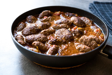 Turkish Meatballs in Sweet and Sour Tomato Sauce / Kofta or Kofte in Pan or Pot.