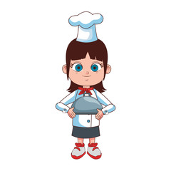 Beautiful girl chef with dish cartoon vector illustration graphic design