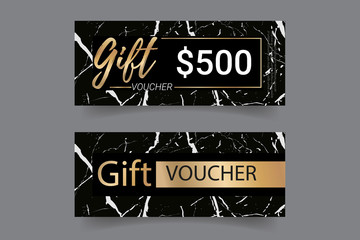 Luxury  Gift Voucher Template with Black and Gold Marble texture vector