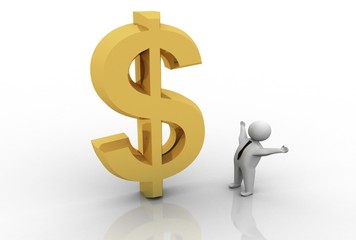 3d rendering Dollar symbol with business man