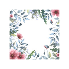 Frame of watercolor flowers
