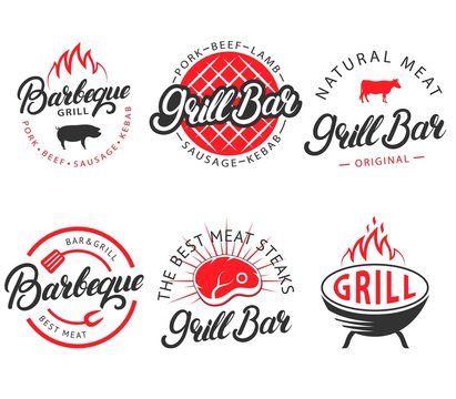 Vector set of vintage grill bar bbq labels emblems
