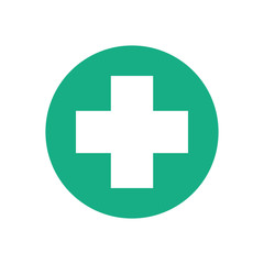 White cross in the green circle on white background