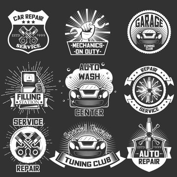 Vector set of vintage car service labels badges