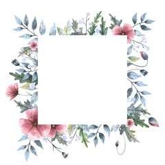 Frame of watercolor flowers