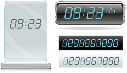 Vector digital modern clocks and digital numbers