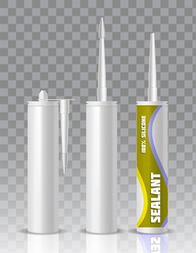 Silicone sealant packaging tube vector mock up set