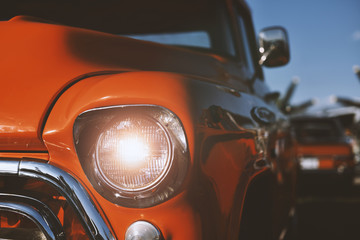 headlight of an red retro car