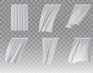 White curtain set vector realistic illustration - obrazy, fototapety, plakaty