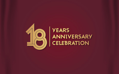 18 Years Anniversary Logotype with  Golden Multi Linear Number Isolated on Red Curtain Background
