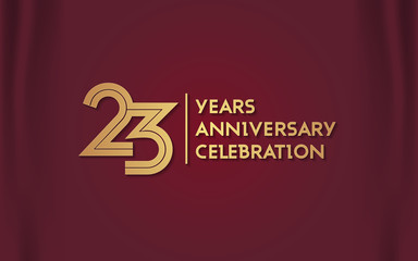 23 Years Anniversary Logotype with  Golden Multi Linear Number Isolated on Red Curtain Background