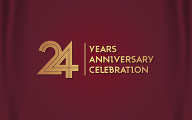 24 Years Anniversary Logotype with  Golden Multi Linear Number Isolated on Red Curtain Background