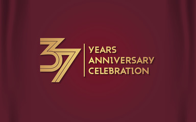 37 Years Anniversary Logotype with  Golden Multi Linear Number Isolated on Red Curtain Background