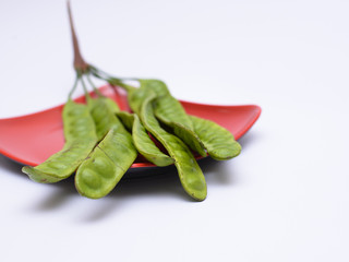 PETAI on red plate on the white background