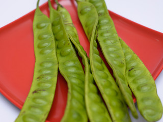 PETAI on red plate on the white background