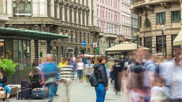 milan city sunny day famous pedestrian square panorama 4k timelapse italy
