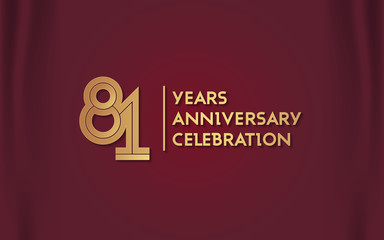81 Years Anniversary Logotype with  Golden Multi Linear Number Isolated on Red Curtain Background