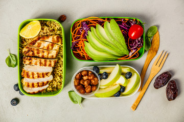 Healthy lunch in boxes