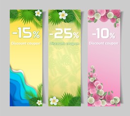 Floral discount coupon vector paper cut templates