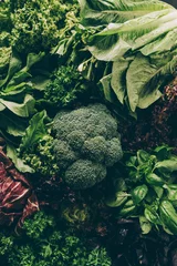 Poster top view of broccoli and leafy vegetables and herbs on table © LIGHTFIELD STUDIOS