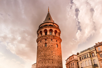 View over Galata Tower(Turkish: Galata Kulesi) (Galata Kulesih) Christea Turris is a medieval famous landmark stone tower architecture, in beyoglu, Istanbul.ISTANBUL/TURKEY- FEBRUARY 18,2017