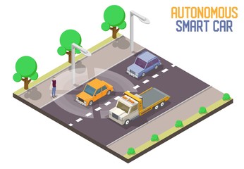 Autonomous smart car vector isometric illustration