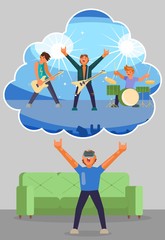 Virtual reality concert vector flat illustration