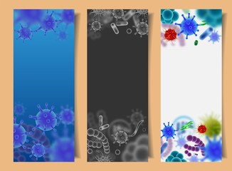 Vector set of banners with viruses and microbes