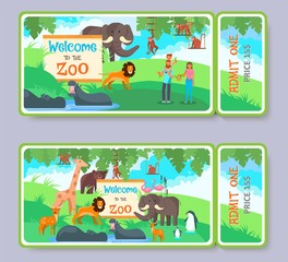 Zoo admission ticket vector template set