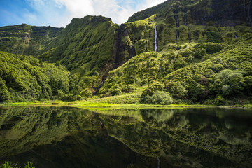 Fototapeta premium Poco da Ribeira do Ferreiro, Flores island, Azores, Portugal.