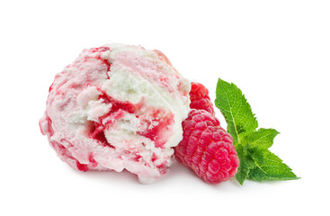 Tasty raspberry ice cream on white background