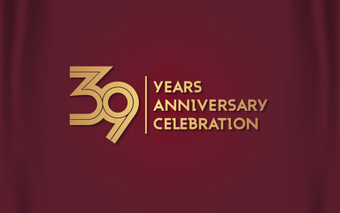 39 Years Anniversary Logotype with  Golden Multi Linear Number Isolated on Red Curtain Background
