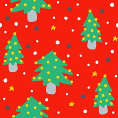 Christmas Tree Cute Seamless Pattern Bright colour background