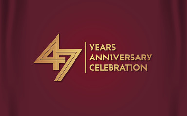 47 Years Anniversary Logotype with  Golden Multi Linear Number Isolated on Red Curtain Background