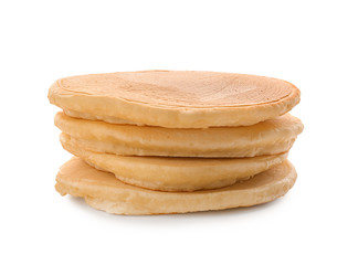 Delicious pancakes on white background