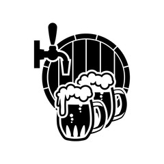 Beer logo - vector illustration, emblem brewery, barrel, pub, bar, tavern, brew, barley, brewing, alcohol drink, ribbon label on white background.