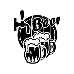 Beer logo - vector illustration, emblem brewery, barrel, pub, bar, tavern, brew, barley, brewing, alcohol drink, ribbon label on white background.