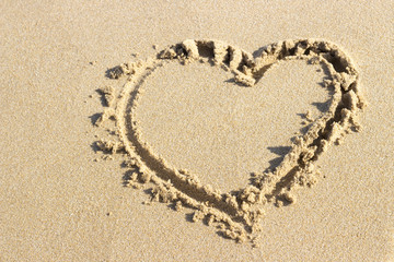 Heart shape drawn in sand, top view